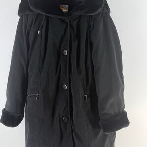 Hannah by Marlo Elegant Black Faux Fur Coat with Hood Arctic Warmth Size XL